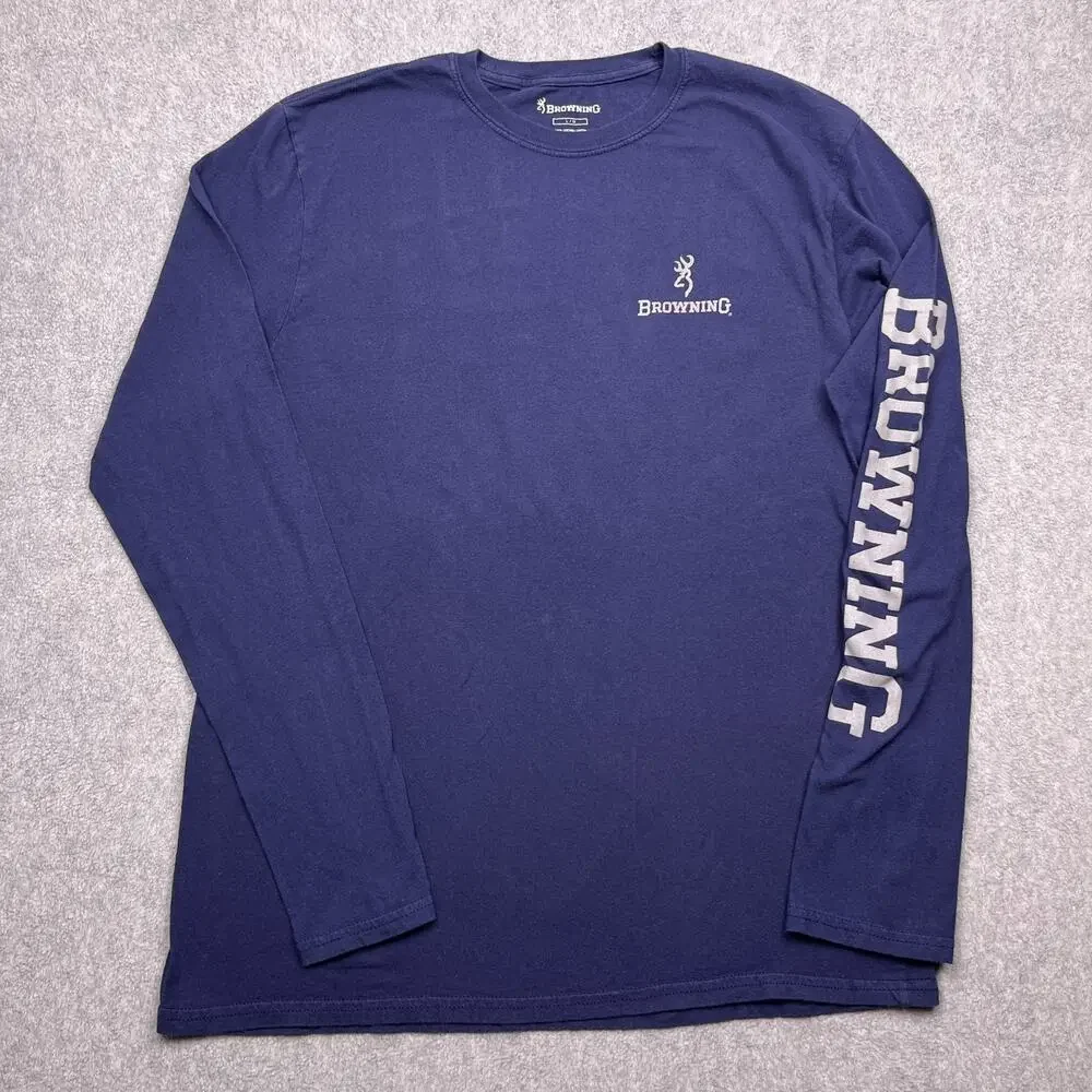 Browning Shirt Mens Large Blue Cotton Crew Neck Long Sleeve